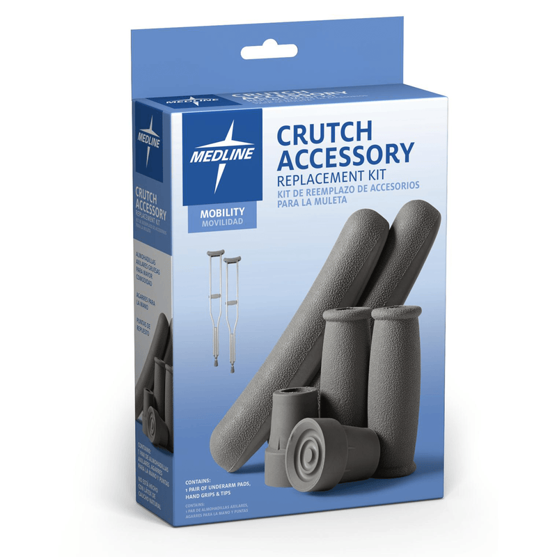 Medline Injury Support Crutch Kit Grips:Pads:Tips Gray